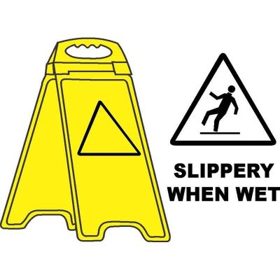 600x300mm Yellow Plastic Sign Slippery When Wet